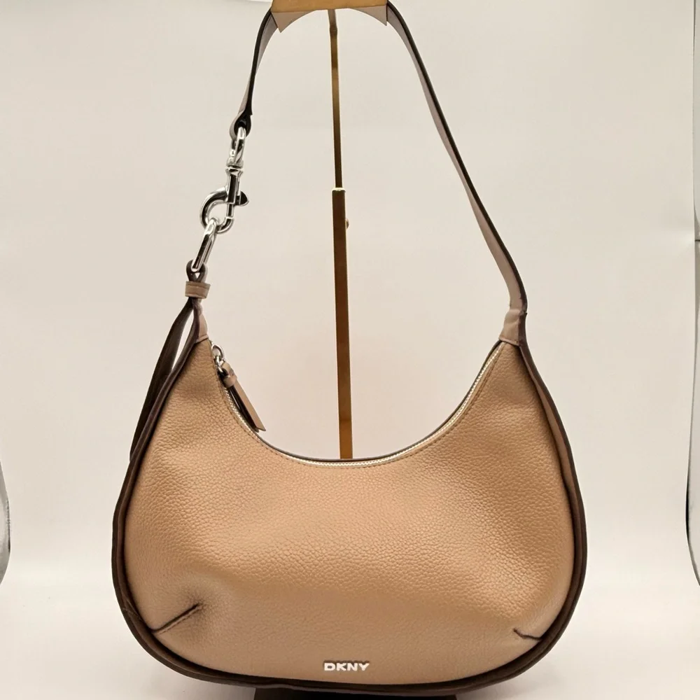 DKNY Tan and Brown Leather Hobo Shoulder Bag